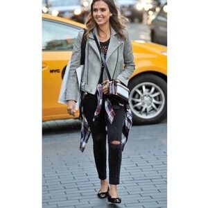 IRO Ilaria Ribbed Knit Paneled Cracked 100% Lamb Leather Moto Jacket‎ Small NEW